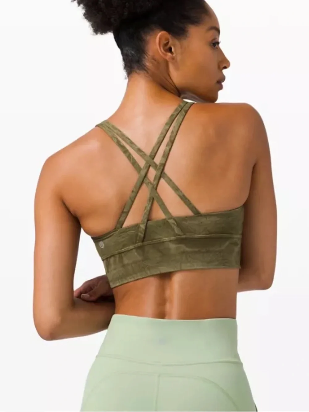 Lululemon Womens 10 Energy Bra Longline Nulux Wash Ice Wash Moss Green Athletic